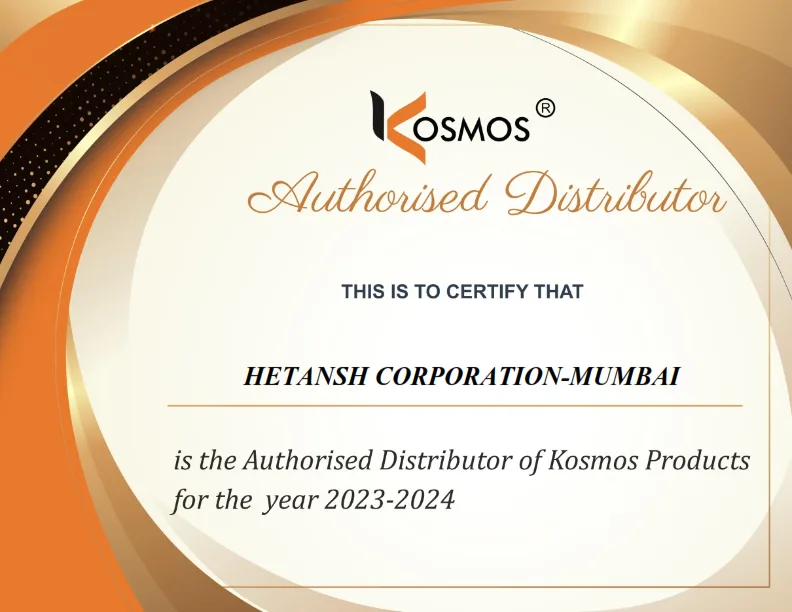 KOSMOS Authorized Dealership Certificate - Chintan Corporation